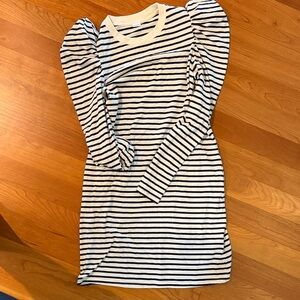 Clare V navy and White Striped Puff Sleeve Dress